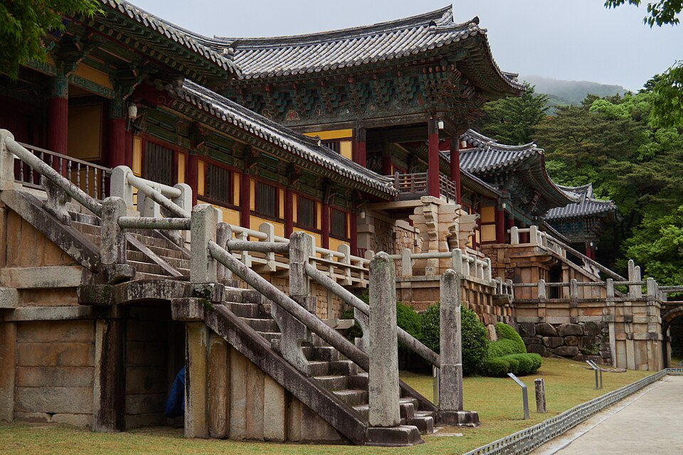 Stone staircases and traditional buildings at Bulguksa Temple in Gyeongju