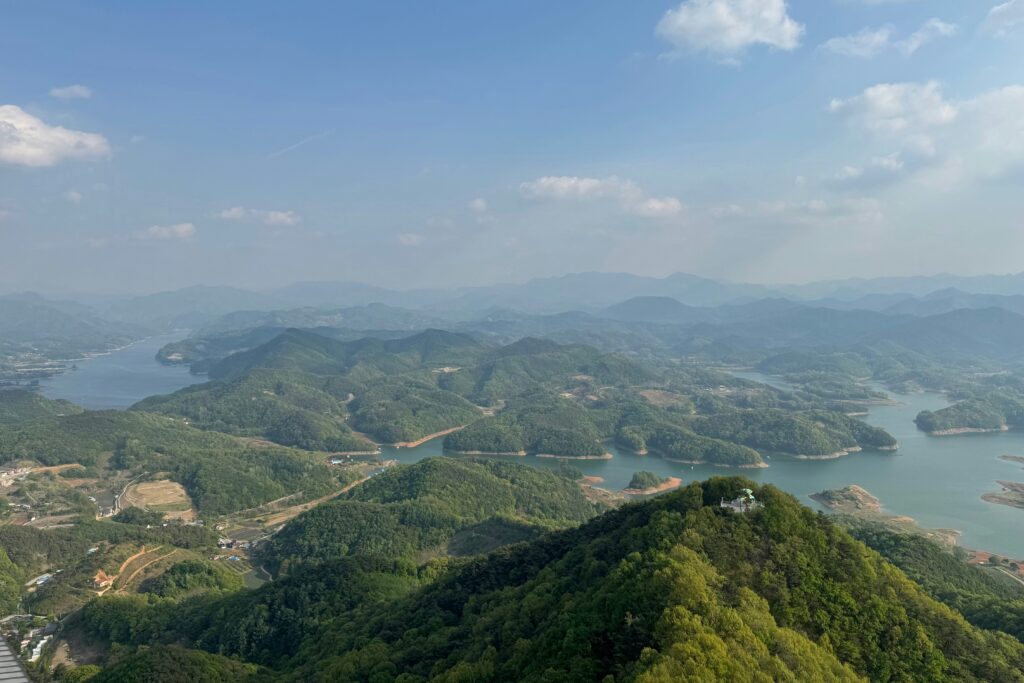 Cheongpungho Lake and mountains viewed from Bibongsan in Jecheon, Chungcheongbuk-do