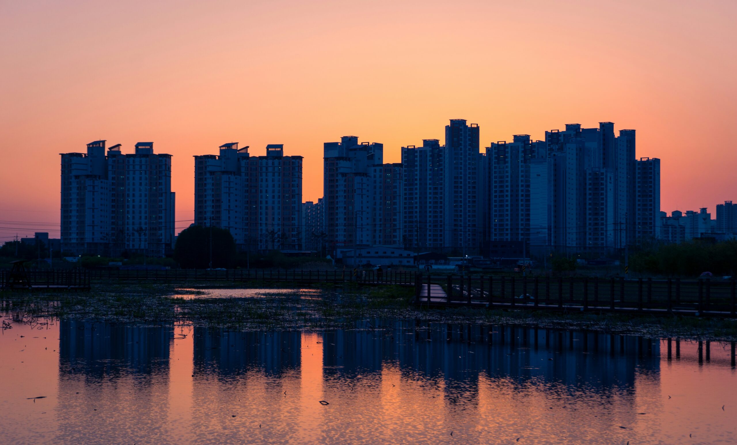 Daegu city skyline at sunset in South Korea
