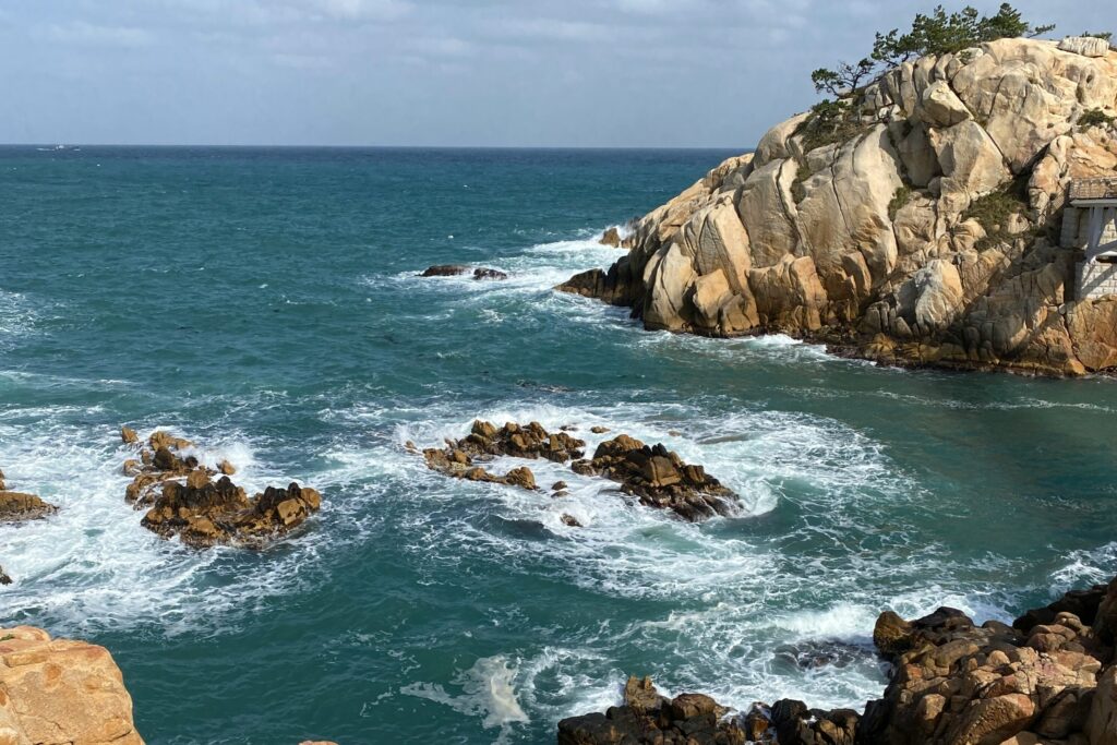 Rocky coastline and sea at Daewangam Park in Ulsan