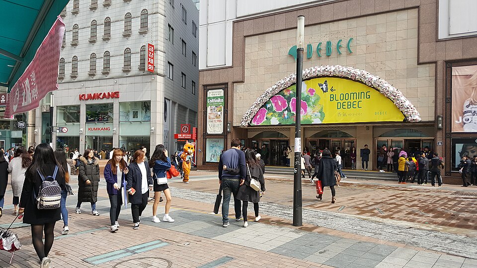 Shoppers walking along Dongseong-ro in downtown Daegu, South Korea