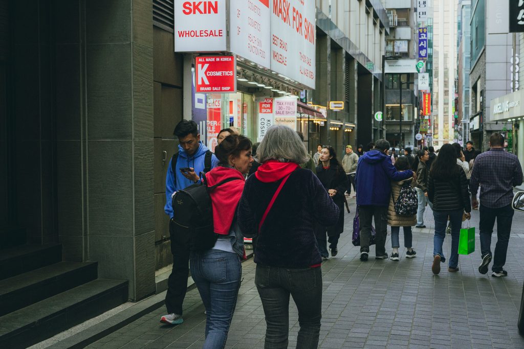 Busy shopping street in Myeongdong, Seoul