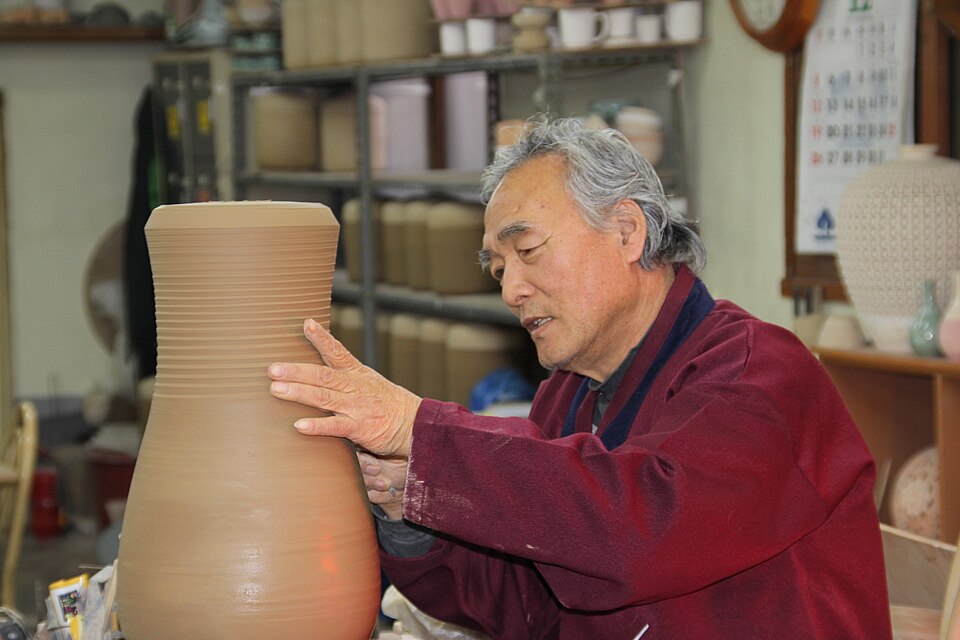 Potter working on traditional ceramics in Icheon, Gyeonggi-do