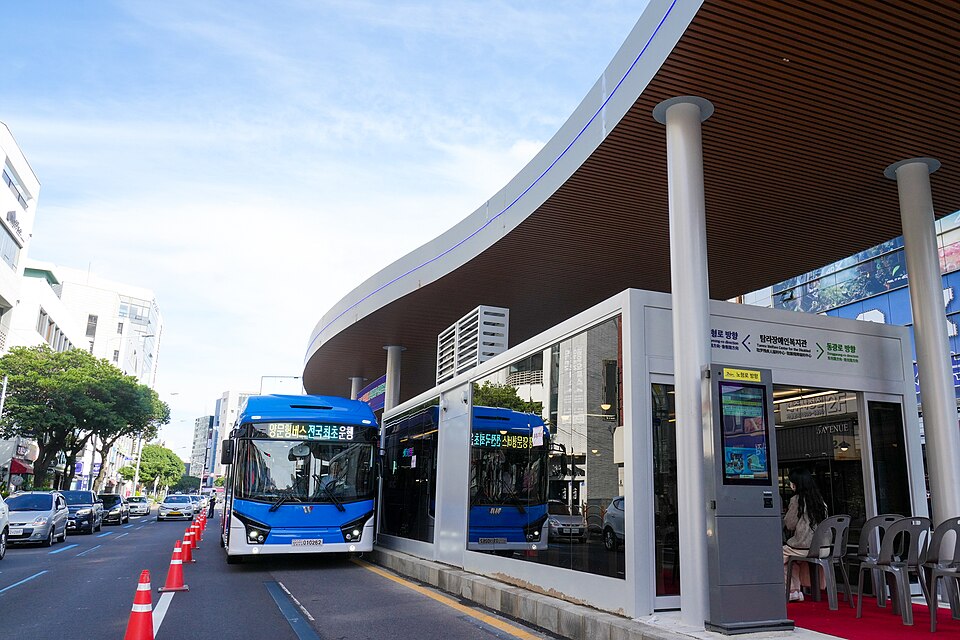 Public bus at a bus stop in Jeju City