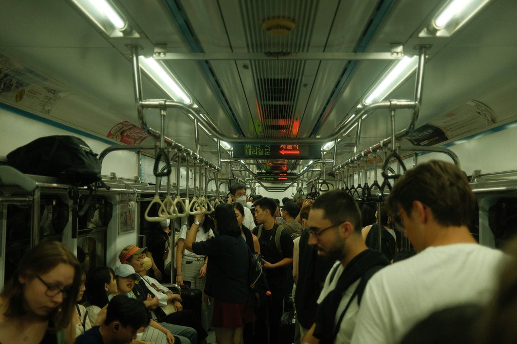 Passengers riding the subway in Seoul, South Korea