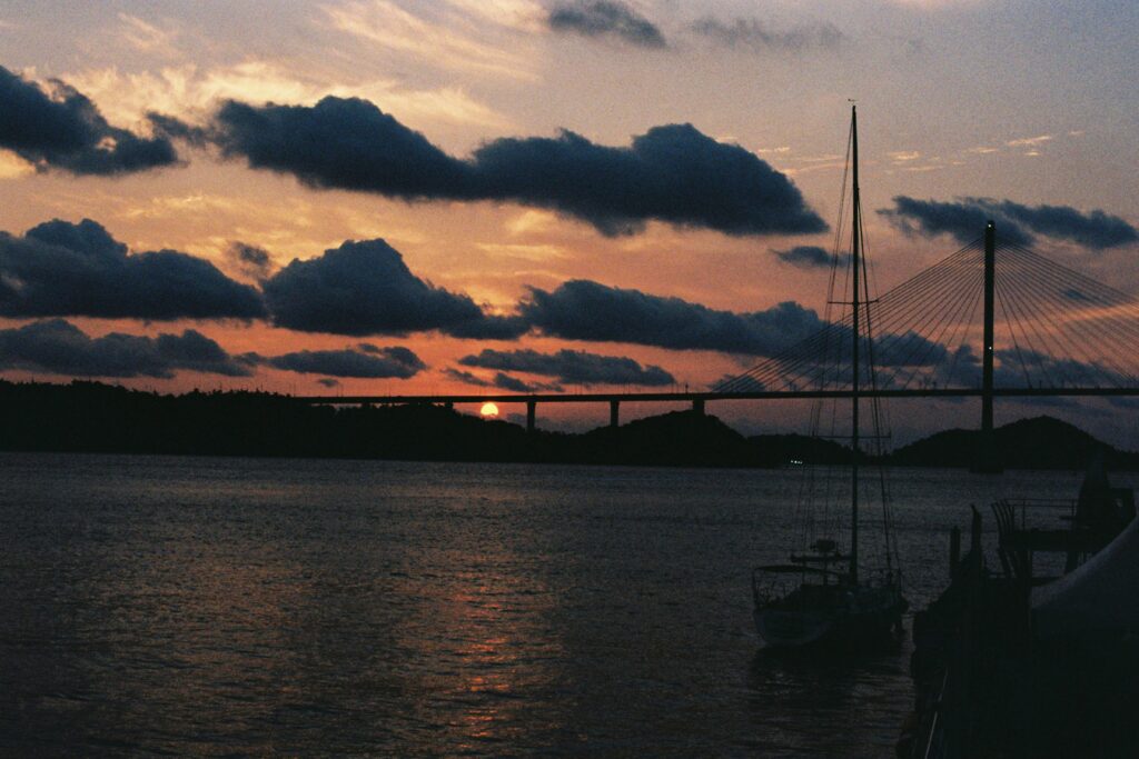 Mokpo Bridge and coastal waterfront at sunset in Jeonnam-Gwangju