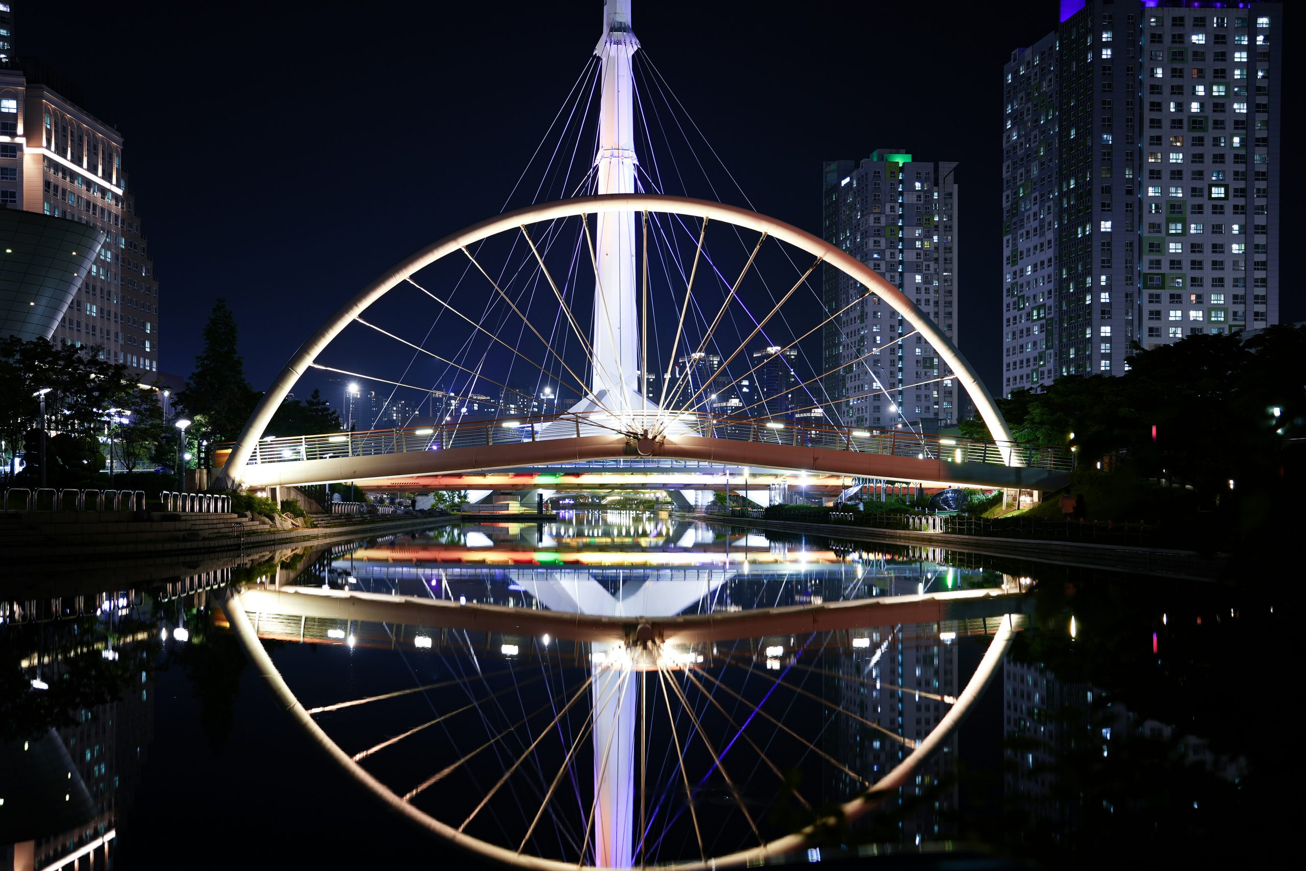 Songdo Central Park at night in Incheon, South Korea