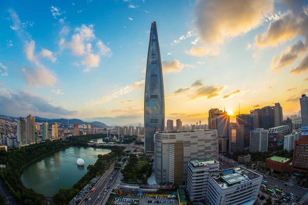 Lotte World Tower and Seokchon Lake in Jamsil, Seoul