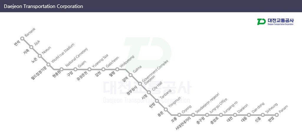 Official English route map of Daejeon Metro Line 1